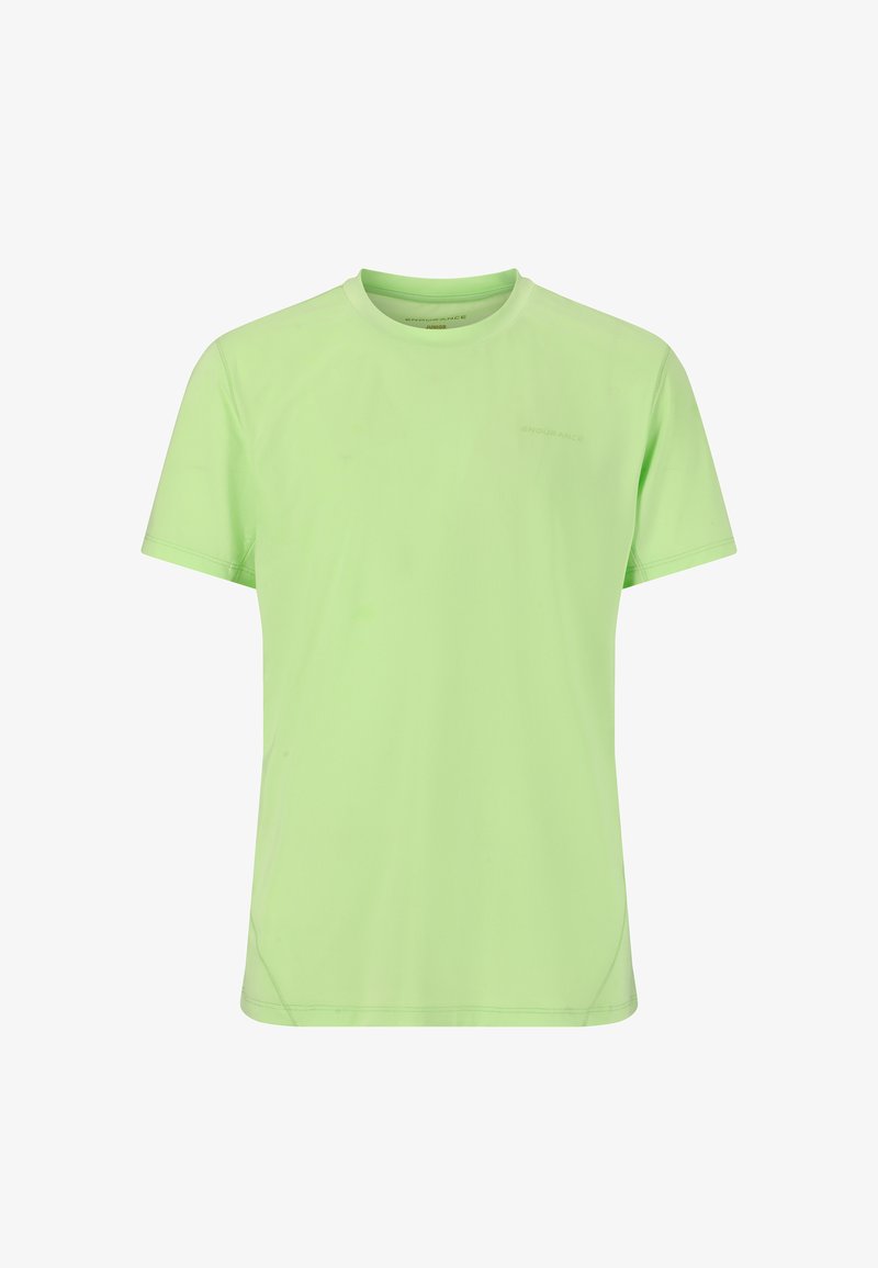 Vaaleanvihreä lyhythihainen t-paita, joka on valmistettu hengittävästä kankaasta, pyöreällä pääntiestä ja hillityllä logodetaljilla edessä.