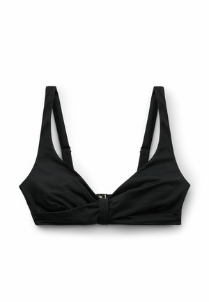 Czarny miękki biustonosz z odpinanymi, regulowanymi ramiączkami i zapięciem z przodu, zaprojektowany dla komfortu i prostego wsparcia.