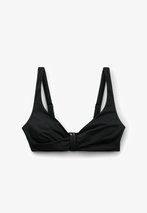 Czarny miękki biustonosz z odpinanymi, regulowanymi ramiączkami i zapięciem z przodu, zaprojektowany dla komfortu i prostego wsparcia.