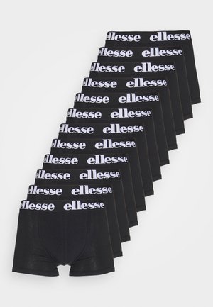 Black boxer shorts displayed in a stack, featuring a white "ellesse" logo on the elastic waistband. Soft fabric, fitted design, and short leg.