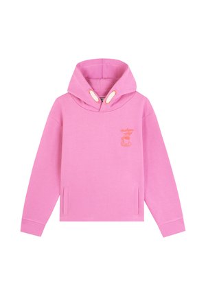 Sudadera de algodón rosa con un corte relajado, gran capucha, bolsillos laterales y un pequeño logo bordado que representa una taza de café en el pecho.