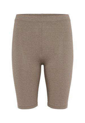 Shorts da bicicletta marroni realizzati in un tessuto morbido e elasticizzato. Presentano una vita elasticizzata e una texture liscia, adatti per l'abbigliamento attivo.