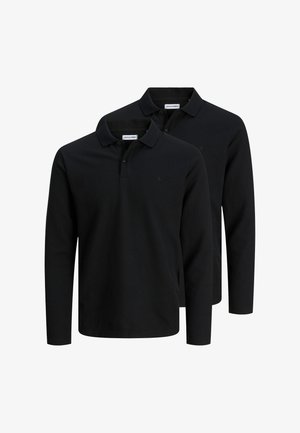 Due polo neri a maniche lunghe con colletto e abbottonatura, etichettati Jack & Jones, esposti su uno sfondo bianco.