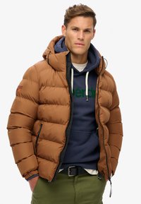 Superdry & Co HOODED SPORTS PUFFER  - Chaqueta de invierno - denim co tobacco brown