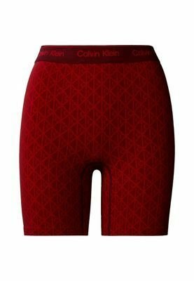 Rode stretchshorts met een diamantpatroon en een brede, gemerkte elastische tailleband. Heeft een lengte tot halverwege de dij en een gladde textuur.