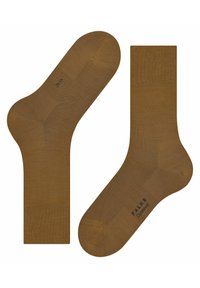 Calzini marroni realizzati in materiale morbido, con un design a costine sul polsino, texture liscia e dettagli del marchio sulla suola.