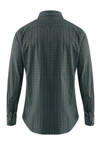 Camicia a maniche lunghe con motivo a spina di pesce verde scuro, con polsini a bottone, colletto classico e orlo curvo. Tessuto dalla superficie liscia.