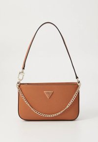 Pruun sünteetilisest nahast käekott kolmnurkse logoga, hõbedase kettide rihmaga ja siledast tekstuurist. Omab lühikest õlarihma.