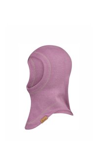 Dehnbare, weiche, rosa Balaclava aus einer Baumwollmischung. Verfügt über glatte Nähte und ein kleines Lederlogo-Tag am unteren Rand.