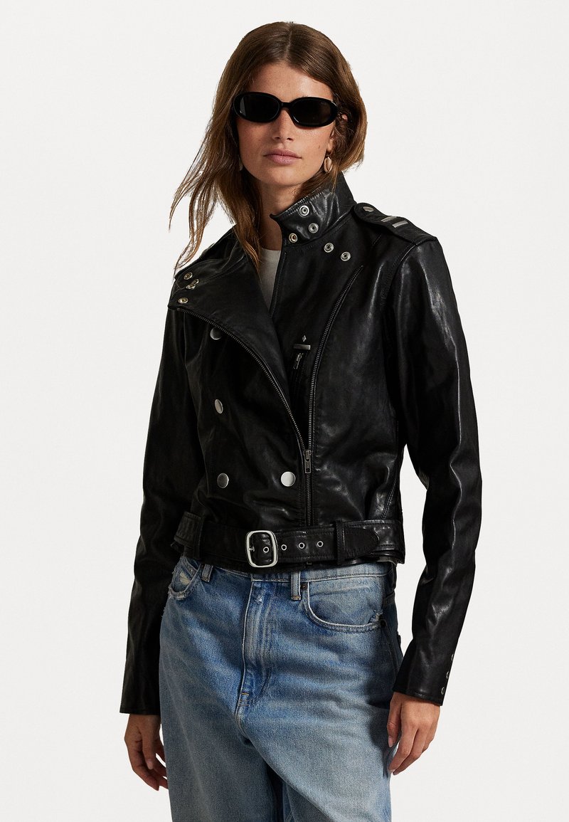 Polo Ralph Lauren - STUDDED LEATHER JACKET - Veste en cuir - black, Agrandir