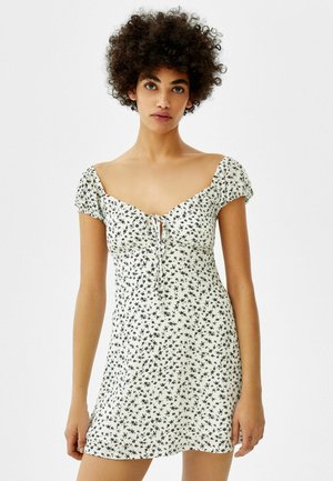 SHORT SLEEVE FLORAL PRINT - Day dress - beige
