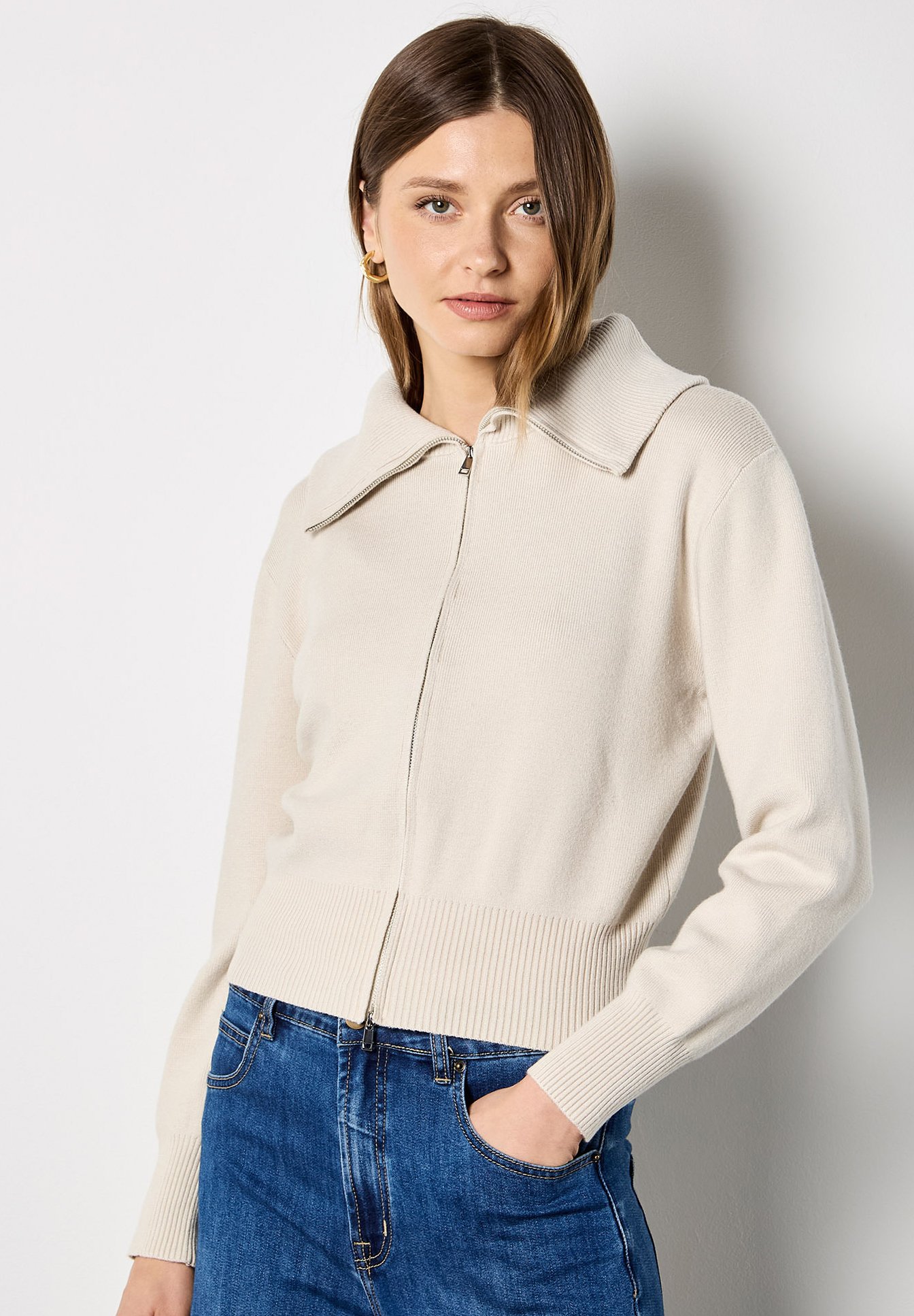 ジャケット・アウター Stone  85AW Ribbed Knit cover all Apricot DOUBLE ZIP - Cardigan - stone - Zalando