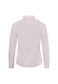 Light pink long-sleeve shirt featuring a standard collar, buttoned cuffs, and a smooth texture. No visible patterns or logos.