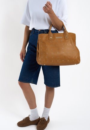 EYELETS - Handbag - camel