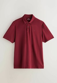 Bordo polo marškiniai, pagaminti iš medvilnės, su klasikiniu apykakle, dviejų mygtukų užsegimu, trumpomis rankovėmis ir mažu siuvinėtu logotipu.