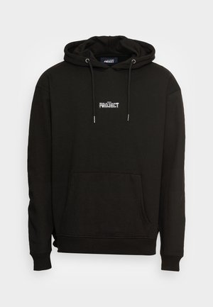 Svart bomullshuvtröja med dragsko, framficka och tryckt "PROJECT"-logotyp i vitt på bröstet. Ribbstickade mudd och nederkant.