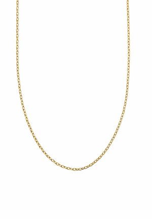 Collar de cadena chapada en oro con un diseño delicado y entrelazado. Presenta una textura suave y una superficie uniforme, suspendida sin colgantes.