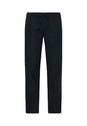 Pantalon décontracté noir avec taille élastique et cordon de serrage, coupe droite, conçu pour le confort et un usage quotidien.
