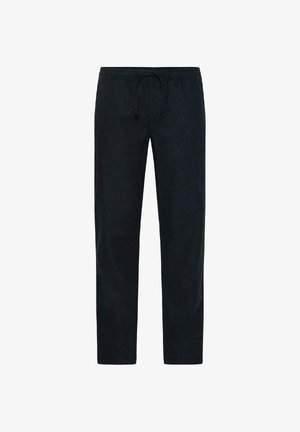 Black casual pants with elastic waistband and drawstring, straight leg cut, designed for comfort and everyday wear.