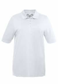 Polo shirt blanc à manches courtes avec un col classique et une patte de boutonnage. Matière en coton lisse avec une texture unie et sans motifs.