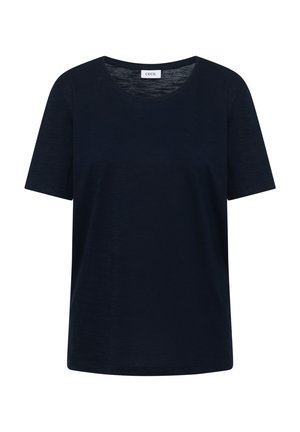 Czarna koszulka z krótkim rękawem i okrągłym dekoltem, z małą białą metką z napisem „CECIL” wewnątrz kołnierza.