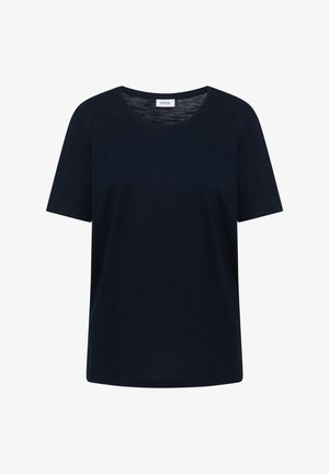 Czarna koszulka z krótkim rękawem i okrągłym dekoltem, z małą białą metką z napisem „CECIL” wewnątrz kołnierza.