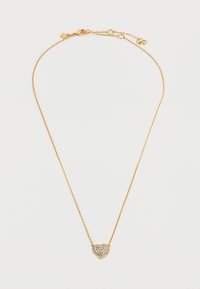 Κολιέ με χρυσή αλυσίδα και μενταγιόν σε σχήμα καρδιάς, διακοσμημένο με διαυγείς πέτρες, με λεπτή αγκράφα και ρυθμιζόμενο μήκος.