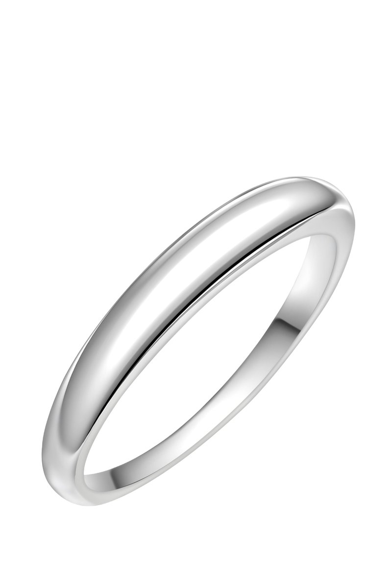 Hõbedast sõrmus, millel on sile, ümar pind, lihtsa ja kaunistamata kujundusega ning poleeritud viimistlusega.