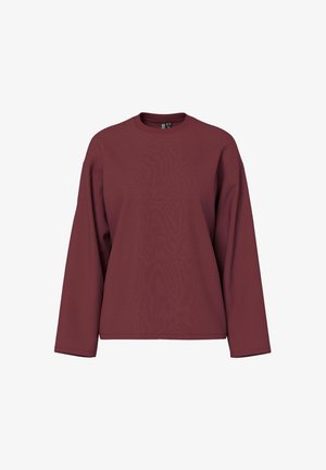 Vínová mikina s dlouhým rukávem, kulatým výstřihem, volným střihem a žebrovanými manžetami, vyrobená z měkké látky s hladkým povrchem.