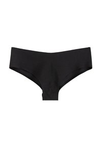 Musta bikinin alaosa, jossa on saumatonta muotoilua, valmistettu venyvästä kankaasta. Ominaisuuksiin kuuluu leveä vyötärönauha ja minimalisti leikkaus peittävyyden vuoksi.