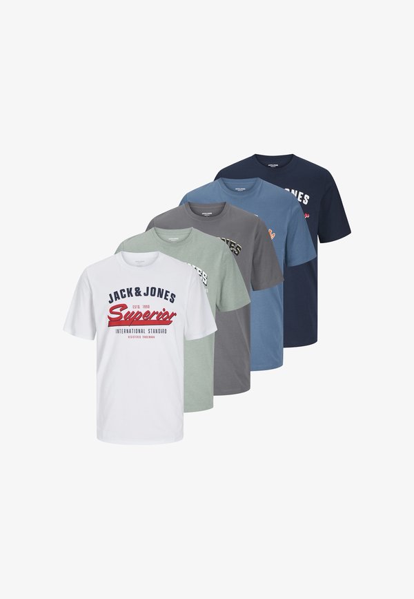 JJELOGO TEE O NECK 5 PACK - Print T-shirt - blau