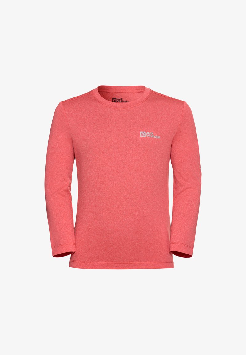 Langärmliges Hemd in Koralle, aus strukturiertem Stoff. Verfügt über einen Rundhalsausschnitt und ein kleines Logo auf der oberen linken Brust.