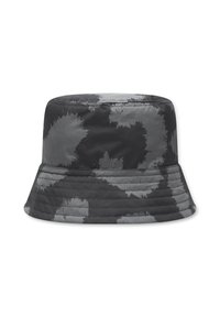 Klobouk s širokým krempou ve stylu tie-dye v černé a šedé barvě. Vyroben z měkké tkaniny s prošitými detaily pro strukturovaný střih.