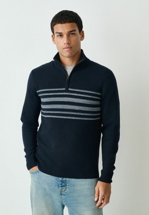 REGULAR FIT -  STRIPE QUARTER ZIP NECK - Strickpullover - navy blue