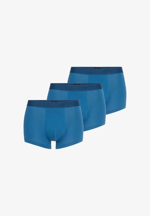 Trois boxers pour hommes bleus avec des ceintures élastiques bleu foncé, chacun portant la marque "JOOP!" au centre avant de la ceinture.