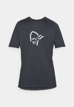T-shirt à manches courtes gris foncé avec un graphisme blanc représentant un profil. Fabriqué à partir d'un tissu doux et texturé avec un ourlet arrondi.