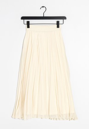 Plissé midi-rok in licht ivoor, gemaakt van lichtgewicht stof. Voorzien van een elastische tailleband en een vloeiende silhouet.