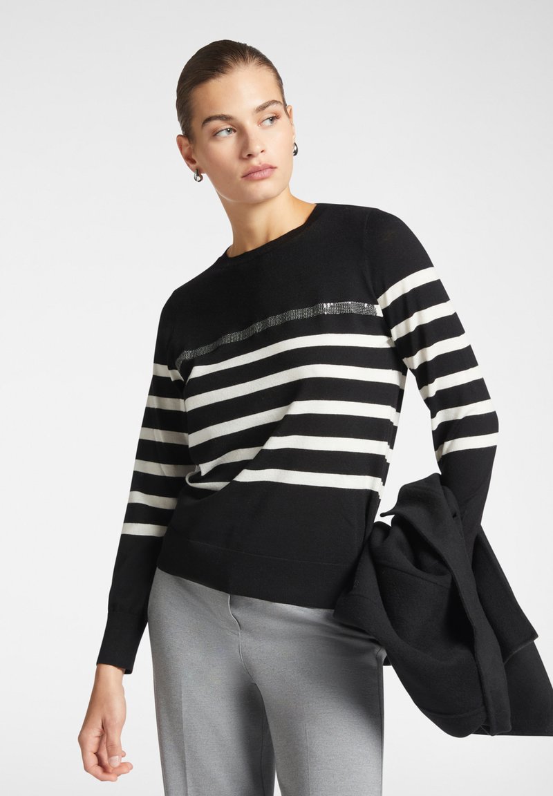 Elena Mirò A RIGHE CON RICAMO - Jumper - nero/black - Zalando