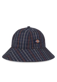 Bucket-Hut in marinblauem Karomuster mit orange und weißen Streifen. Aus weichem Stoff mit breiter Krempe gefertigt. Logo-Patch an der Vorderseite.