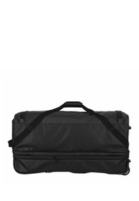 Zwarte sporttas gemaakt van duurzaam materiaal, voorzien van dubbele handvatten, ritssluiting en een gladde, matte textuur zonder merkbare patronen.