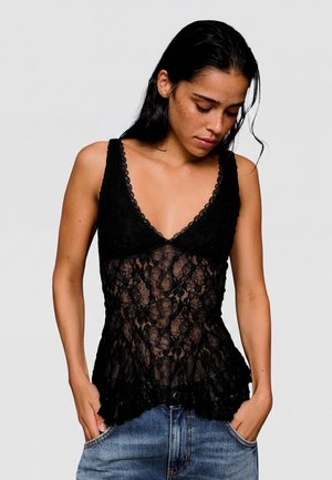 Bershka, STRAPPY WITH LACE - TOP - Blouse - black