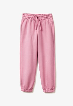 Helle rosa, elastische Jogginghosen mit Kordelzug. Gekrempelte Säume und glatte Textur. Lässiges Design, ideal für entspannte Anlässe.