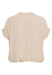 Beige blouse met een comfortabele pasvorm, korte mouwen en een ronde halslijn. Glad materiaal met een iets gedrapeerd ontwerp en een geplooide zoom.