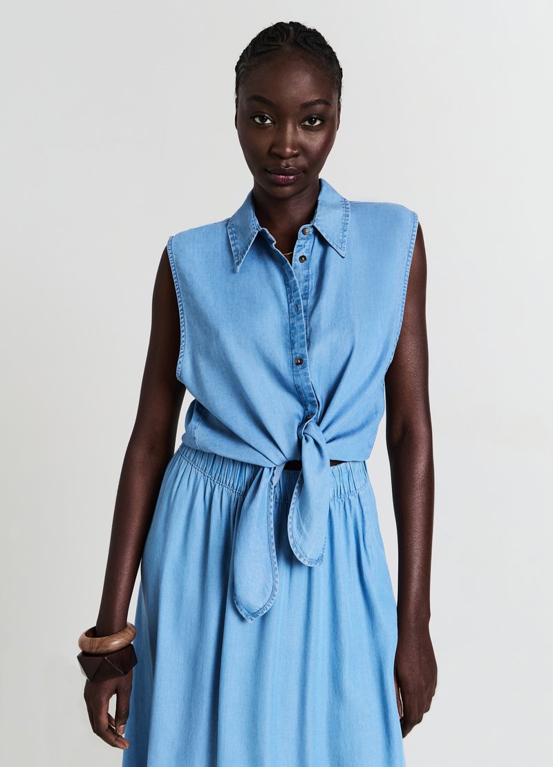 Calliope SMANICATA CON NODO - Top - blu denim chiaro