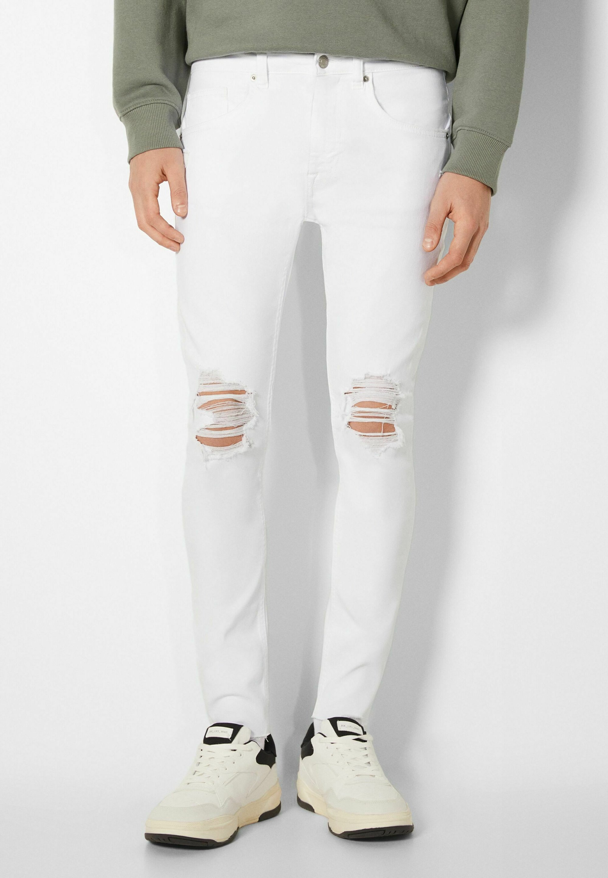 Bershka RIPPED - Slim fit jeans - off white/off-white - Zalando.de