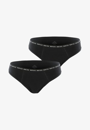 Schwarze Baumwollbriefslips mit einem weißen Logo-Bund, glatter Textur und klassischem Schnitt. Verkauft im Set von zwei.