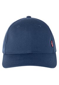 Marineblå baseballcaps laget av bomull, med en buet skjerm, rene linjer og en liten rød Levi's-logo på siden.