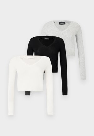 3 PACK - Langarmshirt - egret/black/grez melange