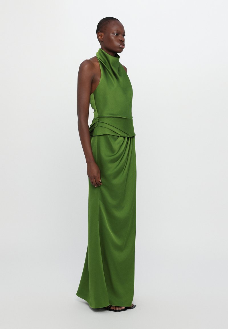 halston heritage dress green Imelda One Shoulder Floral Maxi Dress