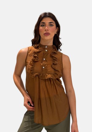Dixie CAMICIA SMANICATA CON DETTAGLIO RUCHES - Camicetta - moro